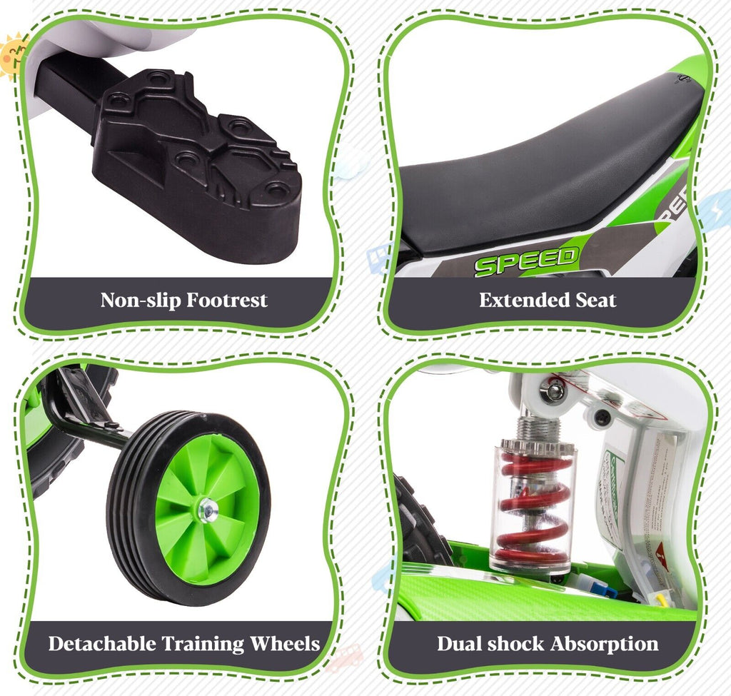 TOBBI Kids Electric Motorbike with Training Wheels - All-in-One Kid-Powered Ride