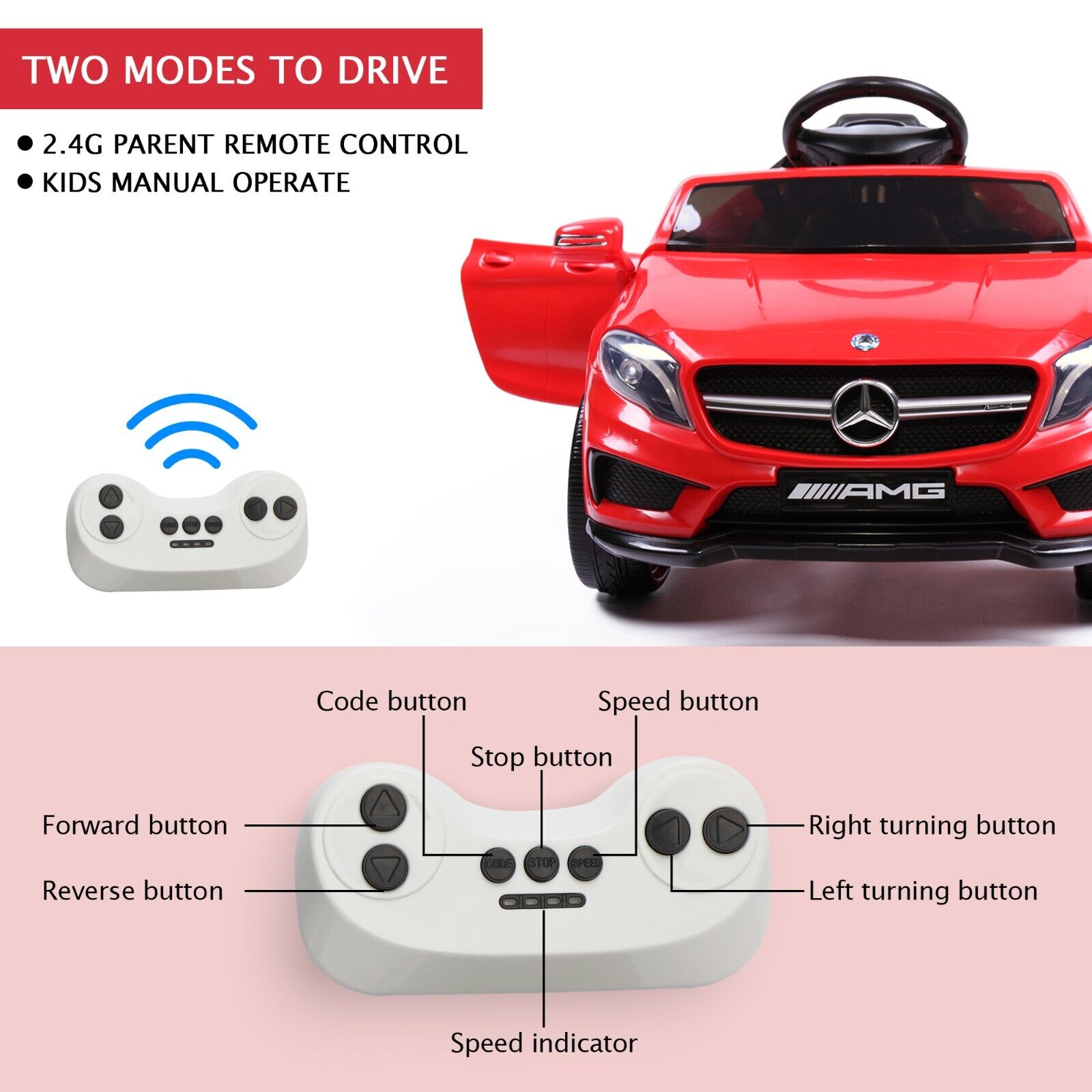 TOBBI Licensed Mercedes Benz Ride-On Car for Kids with Remote Control and Opening Doors - Red