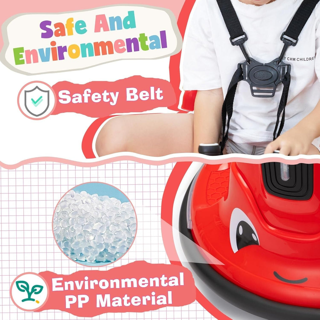 360° Spinning Ride-On Bumper Car for Kids with Remote Control and LED Lights, Red