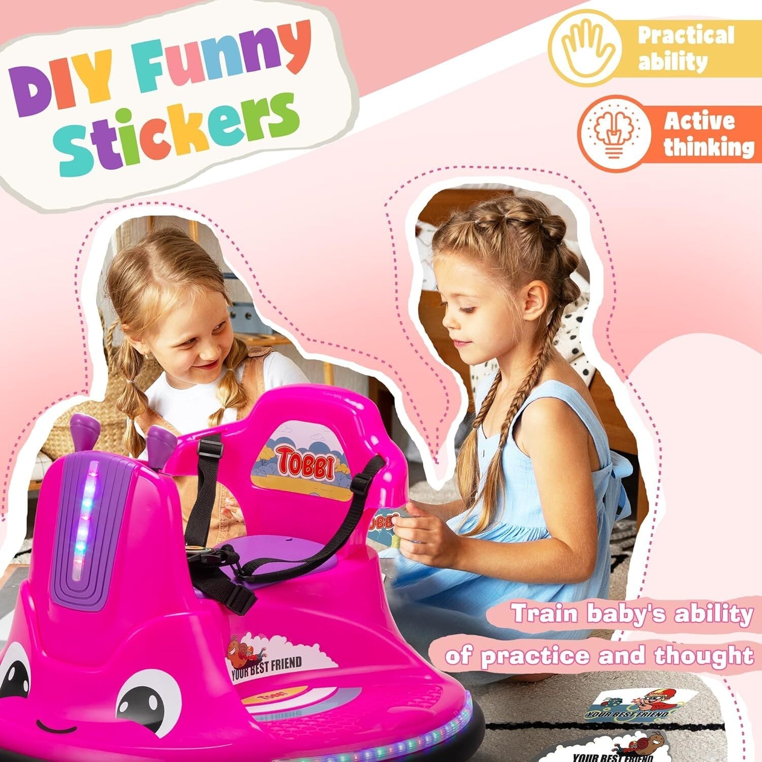 12V Electric Snail-Shaped Ride-On Car for Toddlers and Babies with Bumper Protection