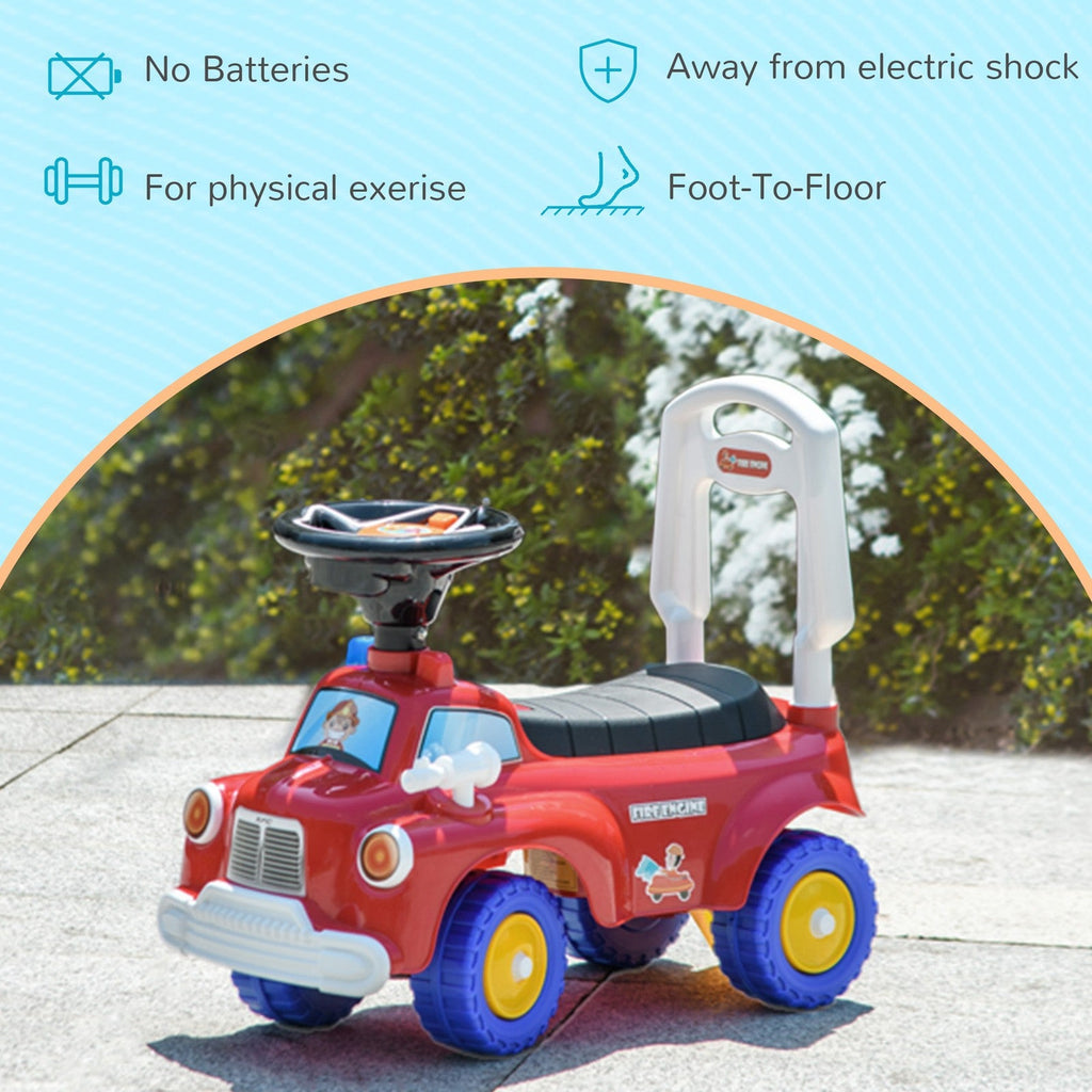 Toddler Ride-On Fire Truck with Music, Horn, and Under-Seat Storage in Red