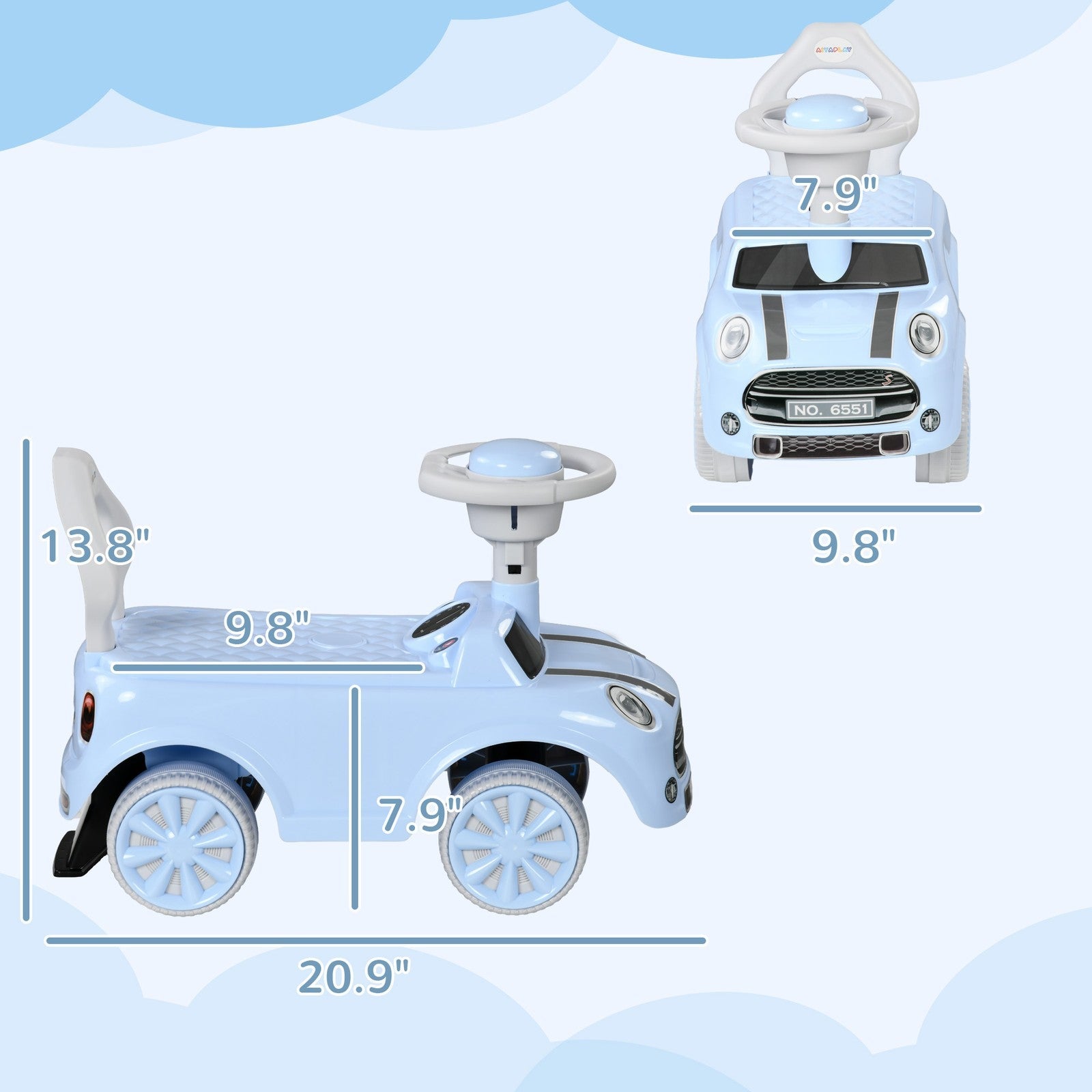 Toddler Ride-On Foot-to-Floor Sliding Car Toy with Lights in Blue