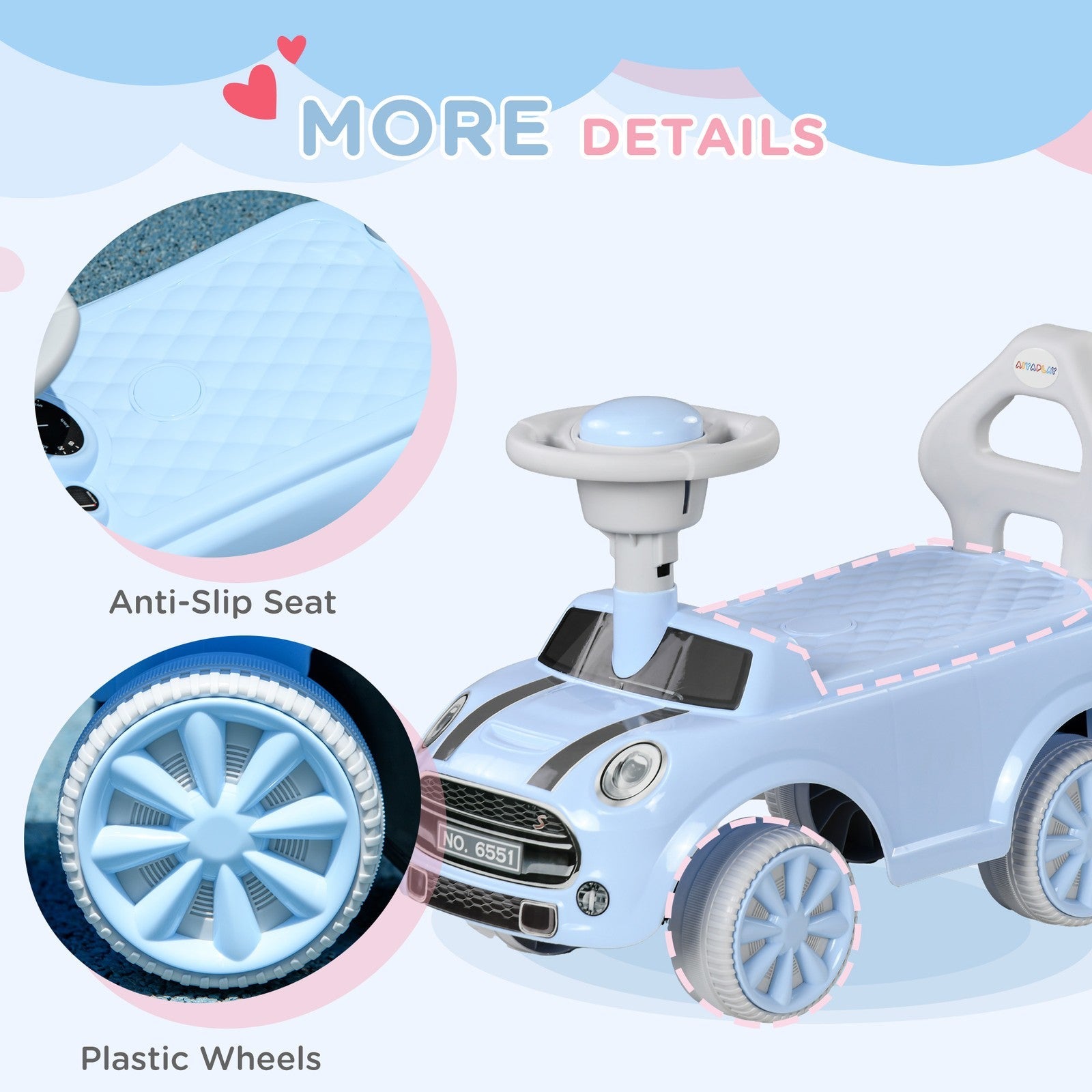 Toddler Ride-On Foot-to-Floor Sliding Car Toy with Lights in Blue