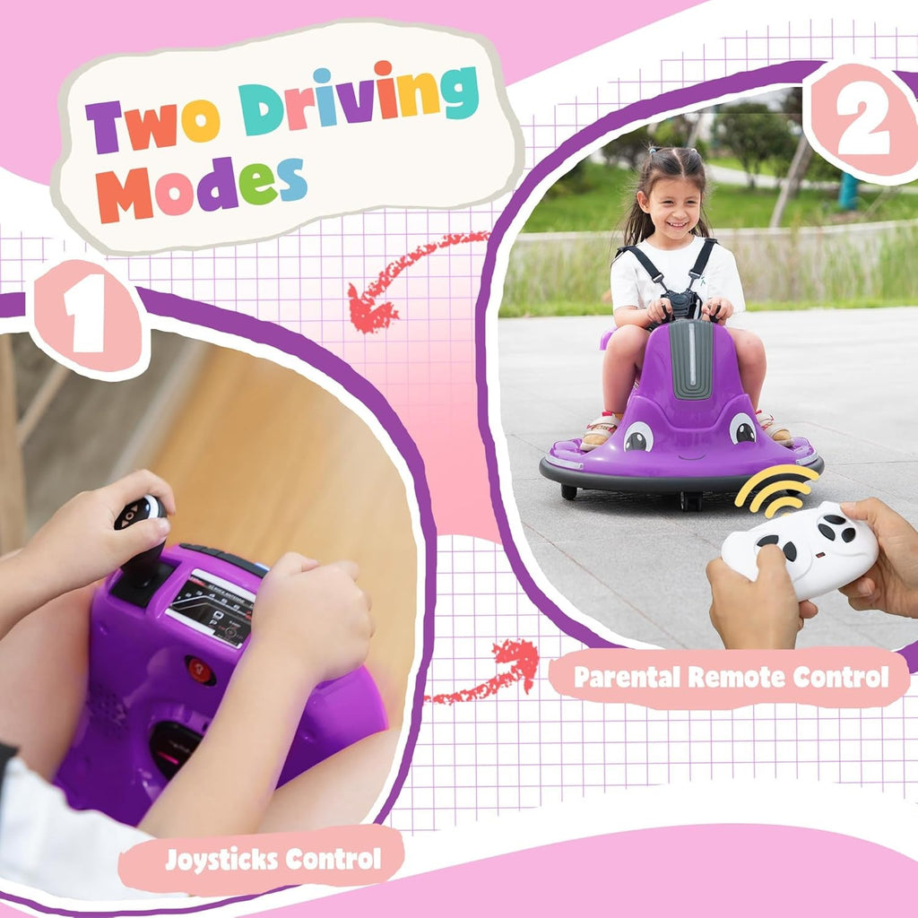12V Electric Snail-Shaped Ride-On Bumper Car Toy for Toddlers with Remote Control