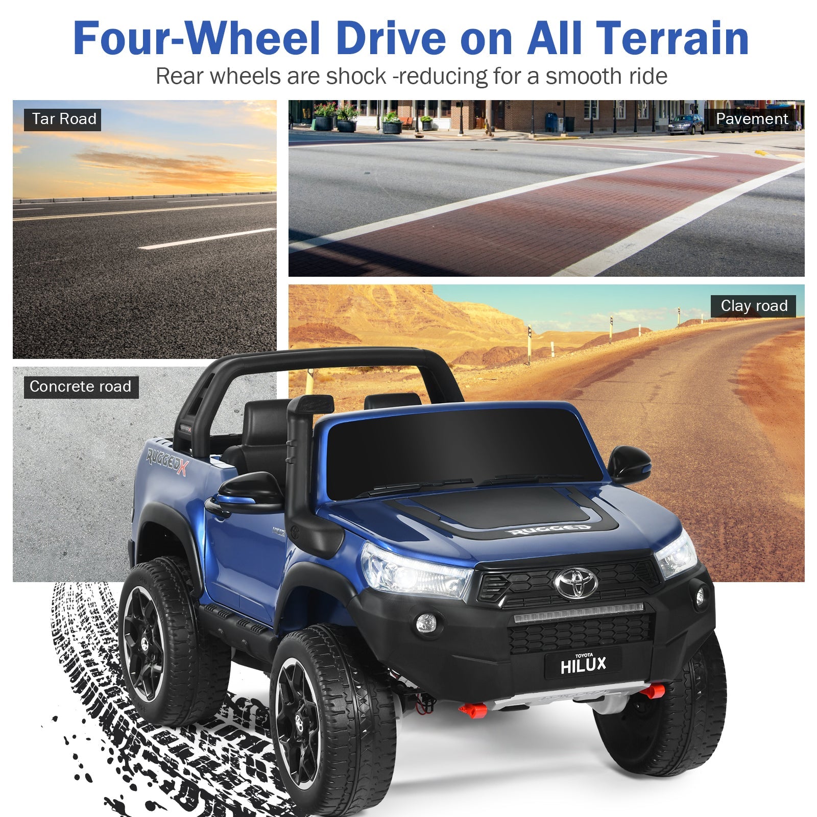 2-Seater Toyota Hilux Ride On Truck with Remote Control - 4WD, 2*12V Battery Powered