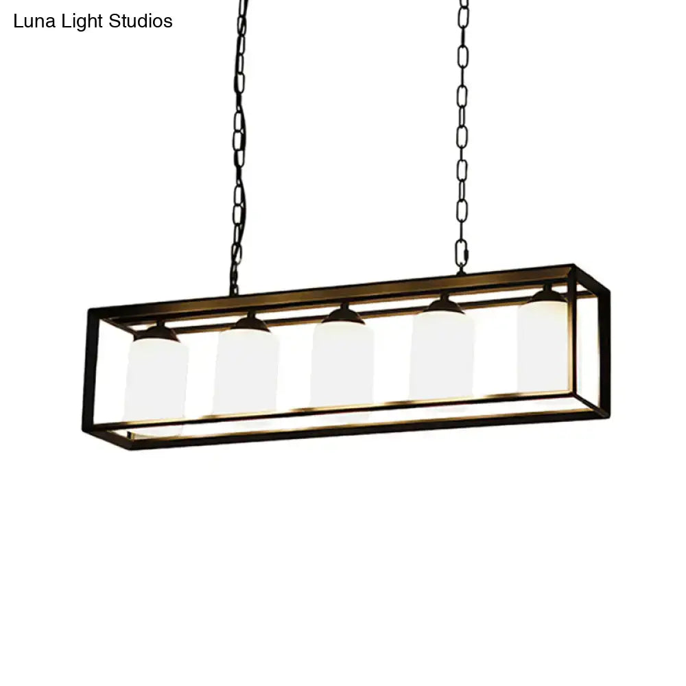 Traditional black & brass island pendant with opal glass kitchen light