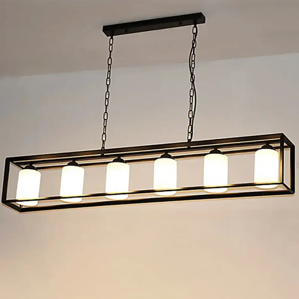 Traditional black & brass island pendant with opal glass kitchen light
