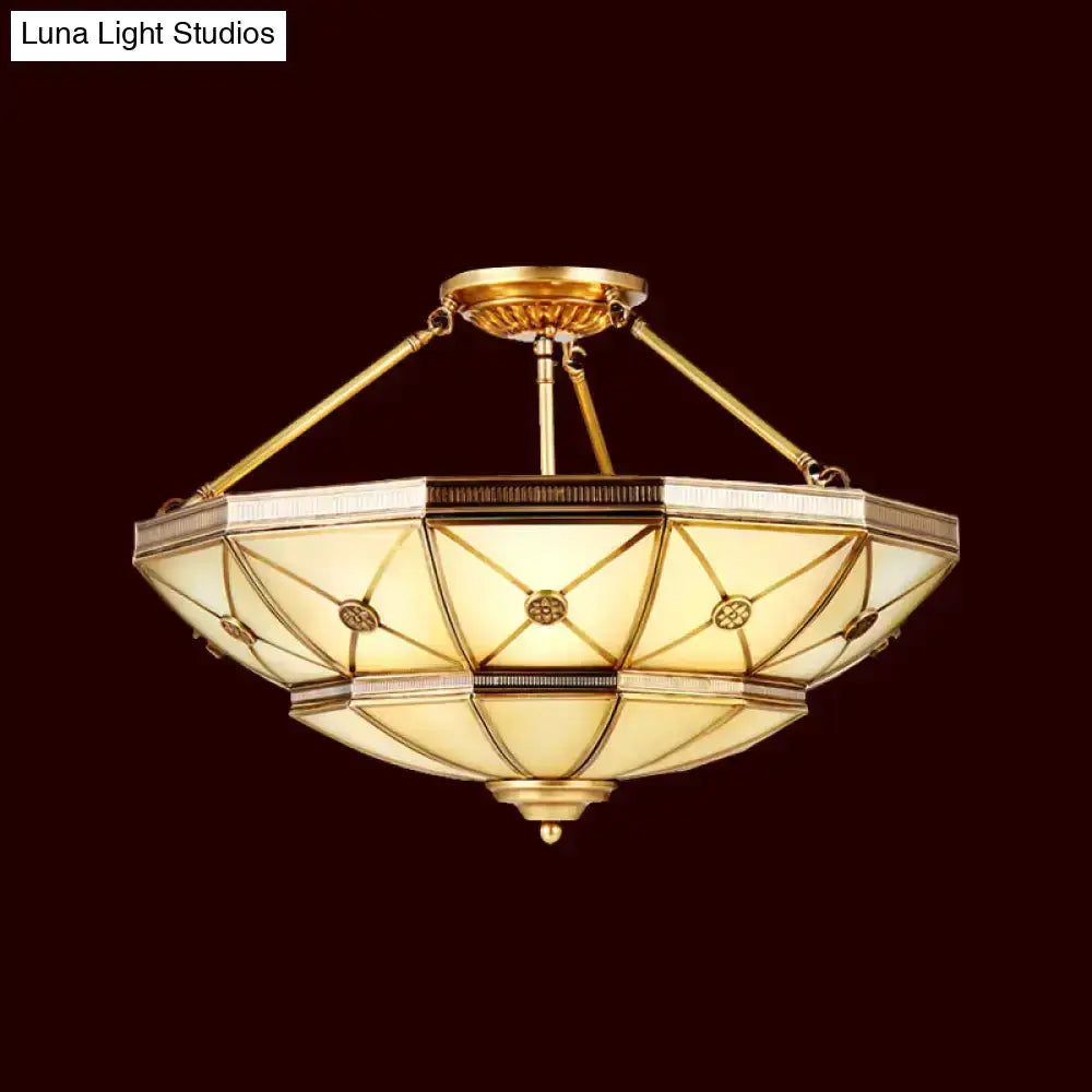 Traditional brass umbrella semi flush mount living room light 32" width