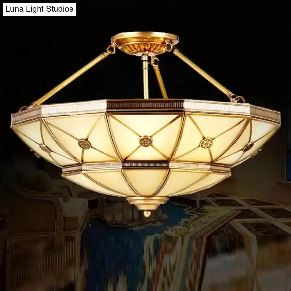 Traditional brass umbrella semi flush mount living room light 32" width