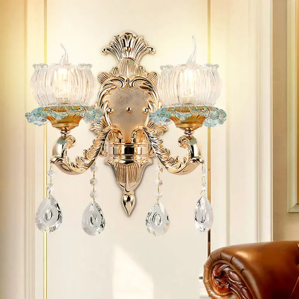 Traditional gold crystal wall sconce e12 restaurant wall lighting