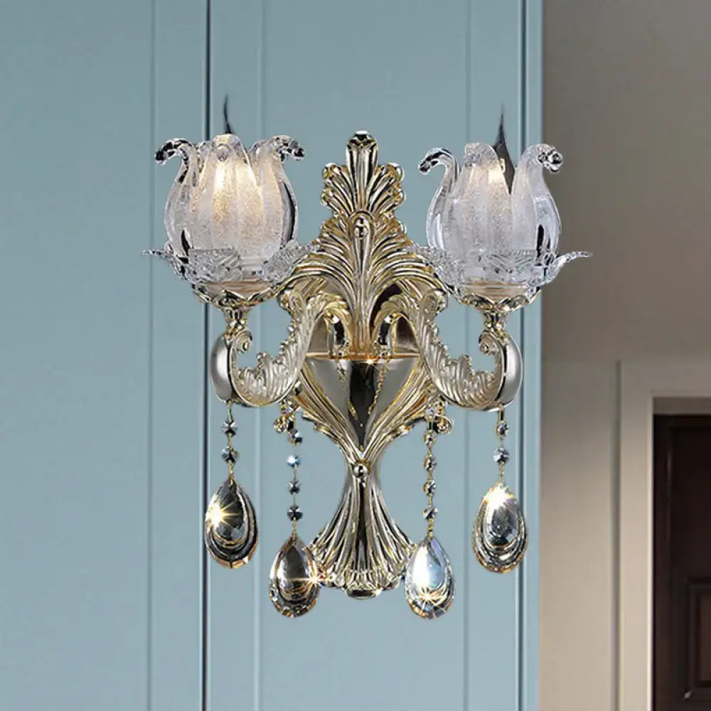 Traditional gold swan frosted glass sconce living room wall light