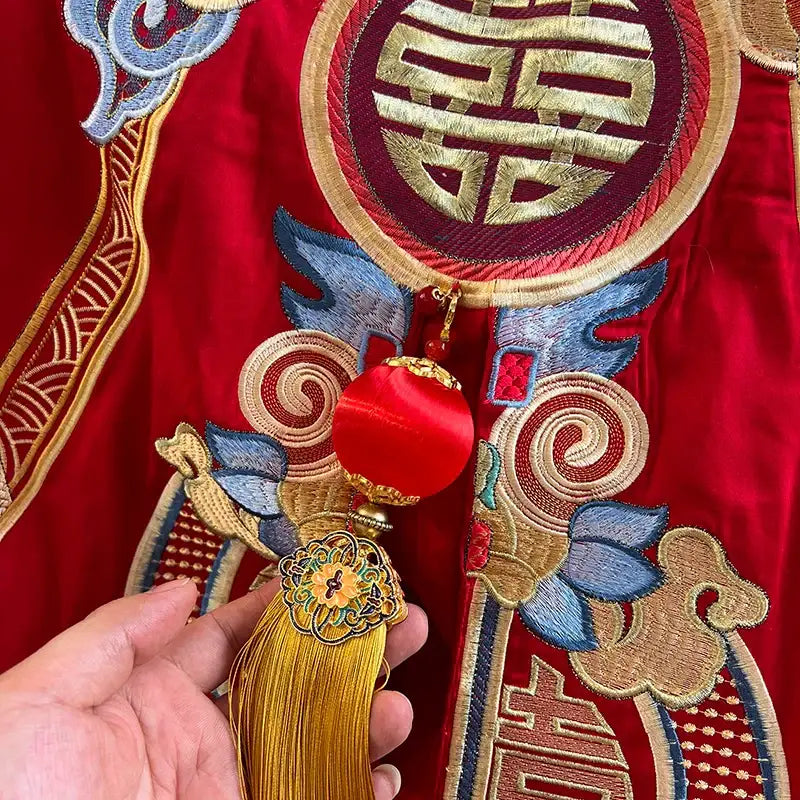 Traditional red & gold loong wedding bedding set bedroom decor