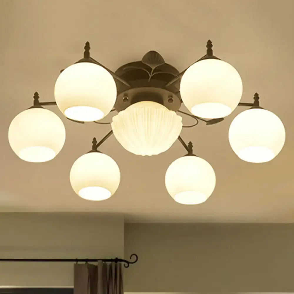 Traditional white glass bubble shade living room ceiling light