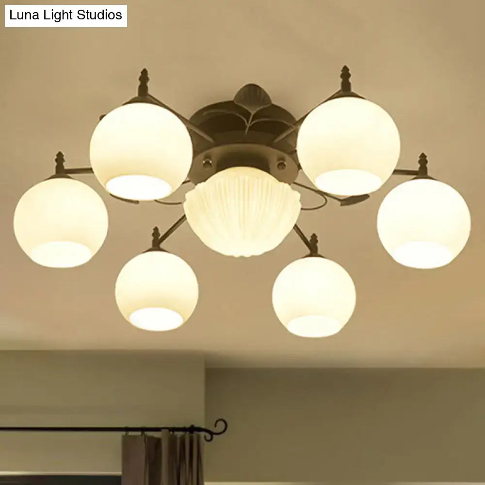 Traditional white glass bubble shade living room ceiling light