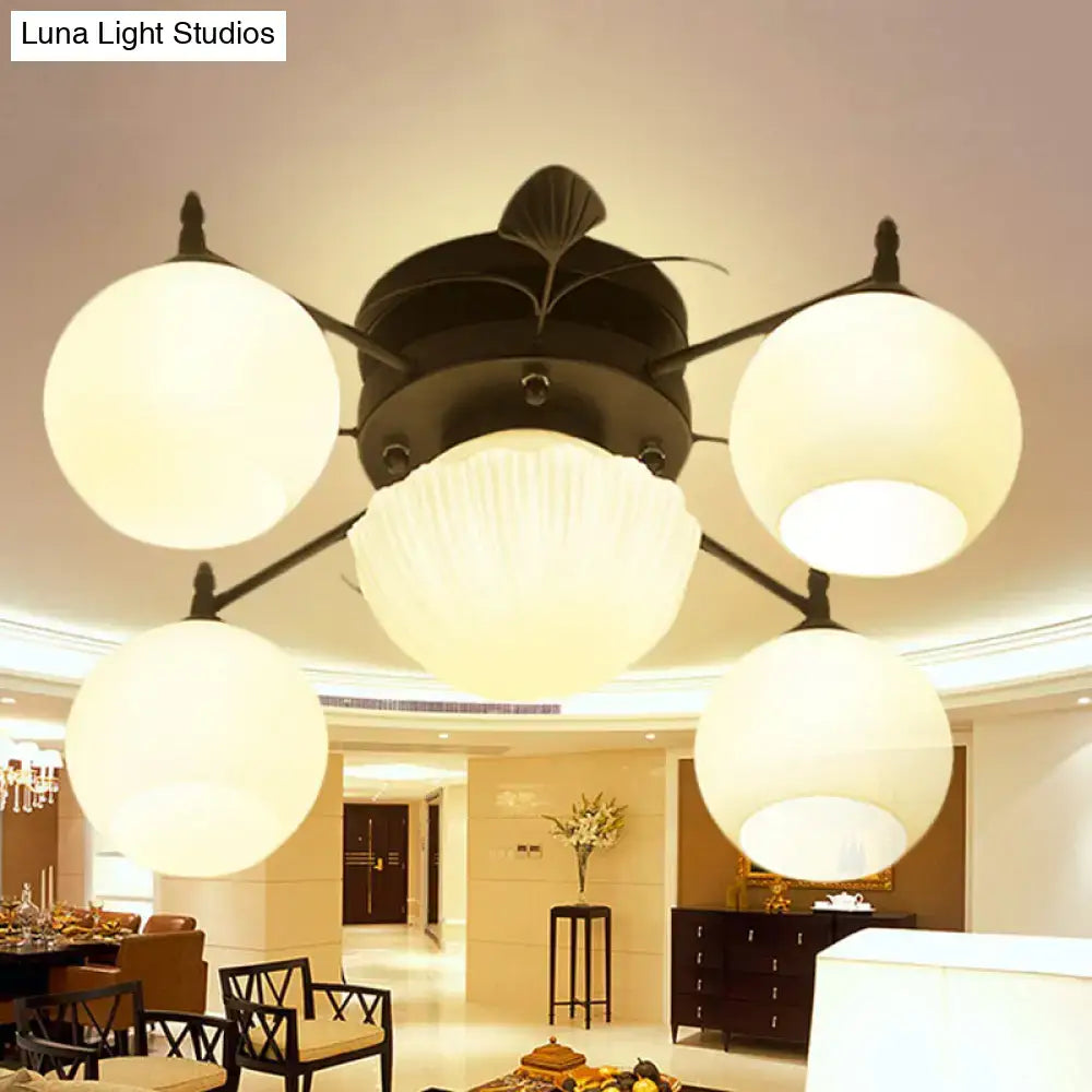 Traditional white glass bubble shade living room ceiling light