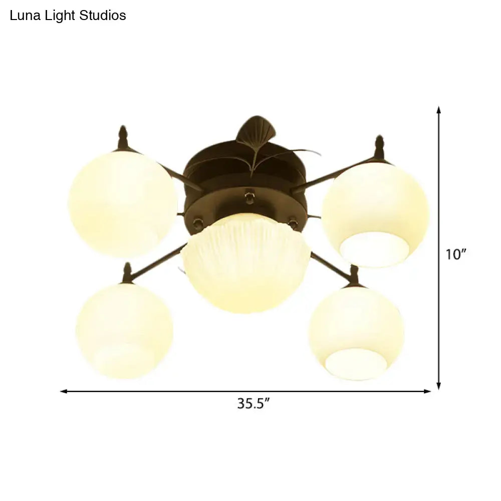 Traditional white glass bubble shade living room ceiling light