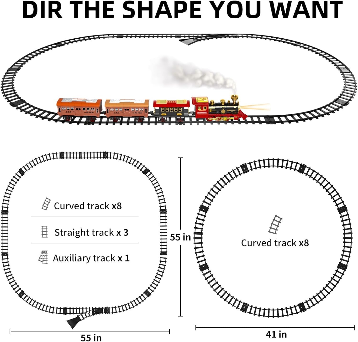 Toddler Train Set with Steam Engine, Cargo Car, and Extended Track for Ages 3-5
