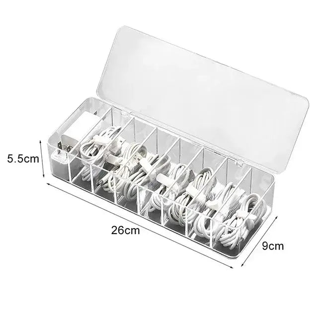 Transparent plastic cable storage box office desk wire organizer