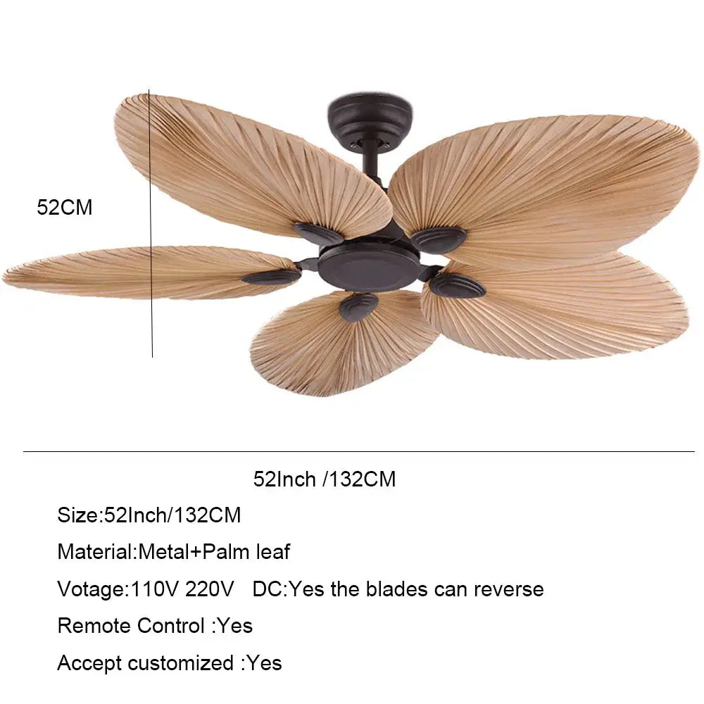 Tropical bronze and brown leaf ceiling fan living room led ceiling fan