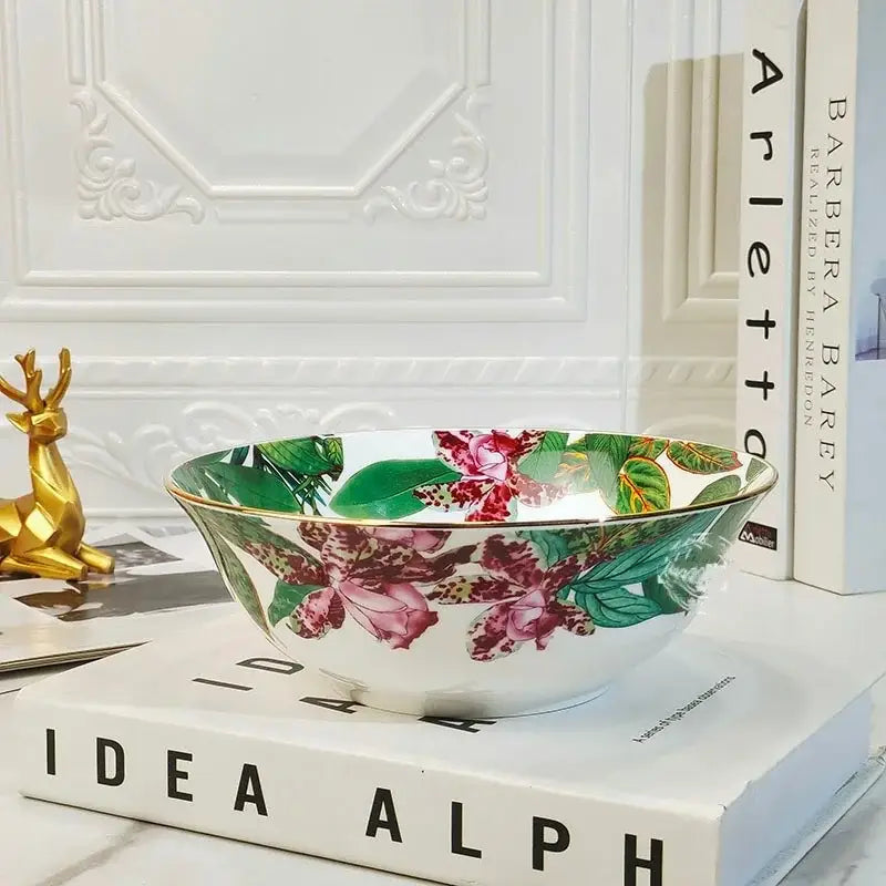Tropical green & yellow leaf collection porcelain tea set dining room