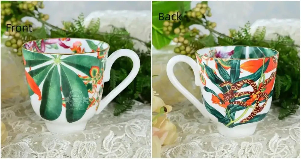 Tropical green & yellow leaf collection porcelain tea set dining room