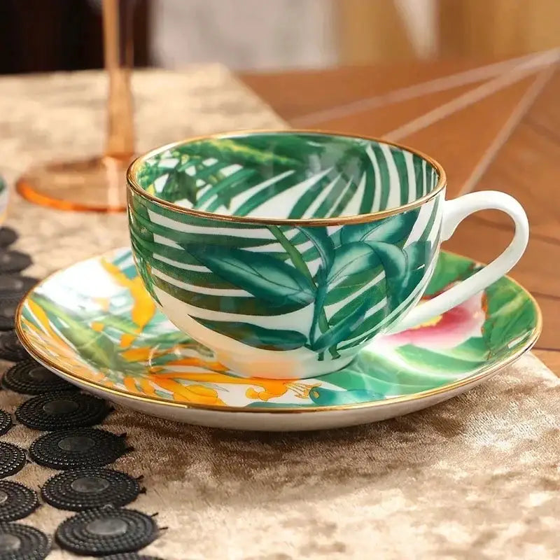 Tropical green & yellow leaf collection porcelain tea set dining room