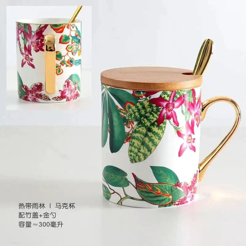 Tropical green & yellow leaf collection porcelain tea set dining room