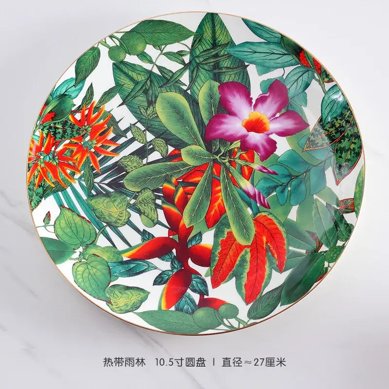 Tropical green & yellow leaf collection porcelain tea set dining room