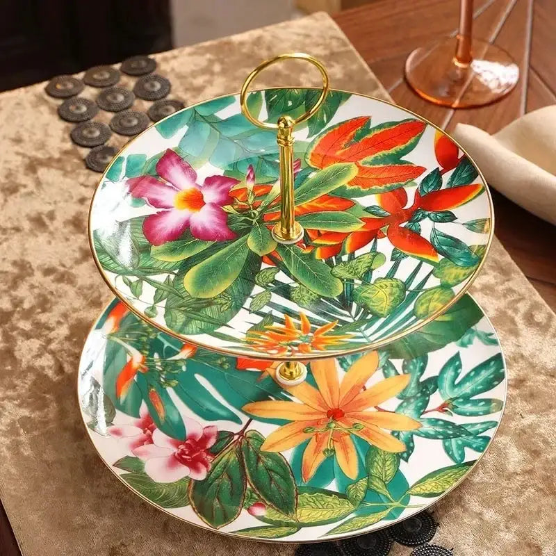 Tropical green & yellow leaf collection porcelain tea set dining room