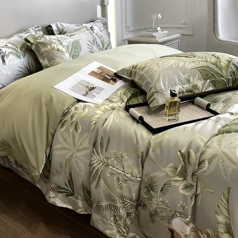 Tropical white horse ice silk plant bedding set bedroom comforter