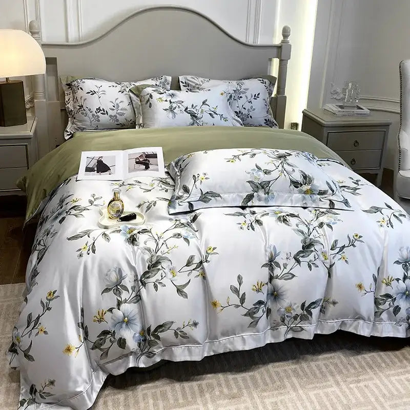 Tropical white horse ice silk plant bedding set bedroom comforter
