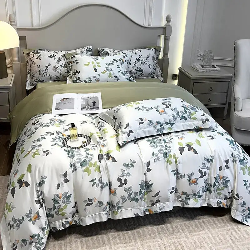 Tropical white horse ice silk plant bedding set bedroom comforter