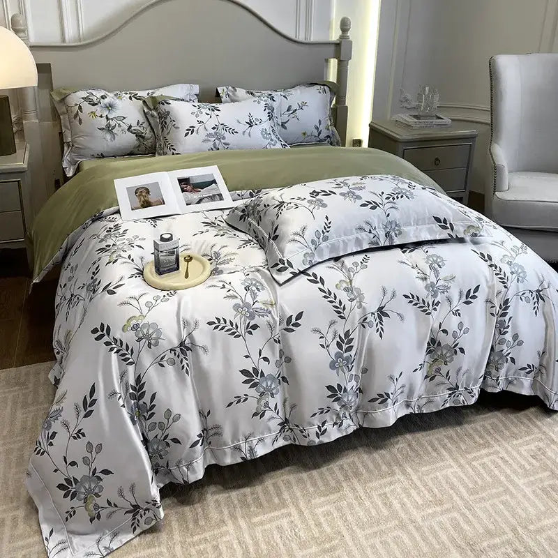 Tropical white horse ice silk plant bedding set bedroom comforter