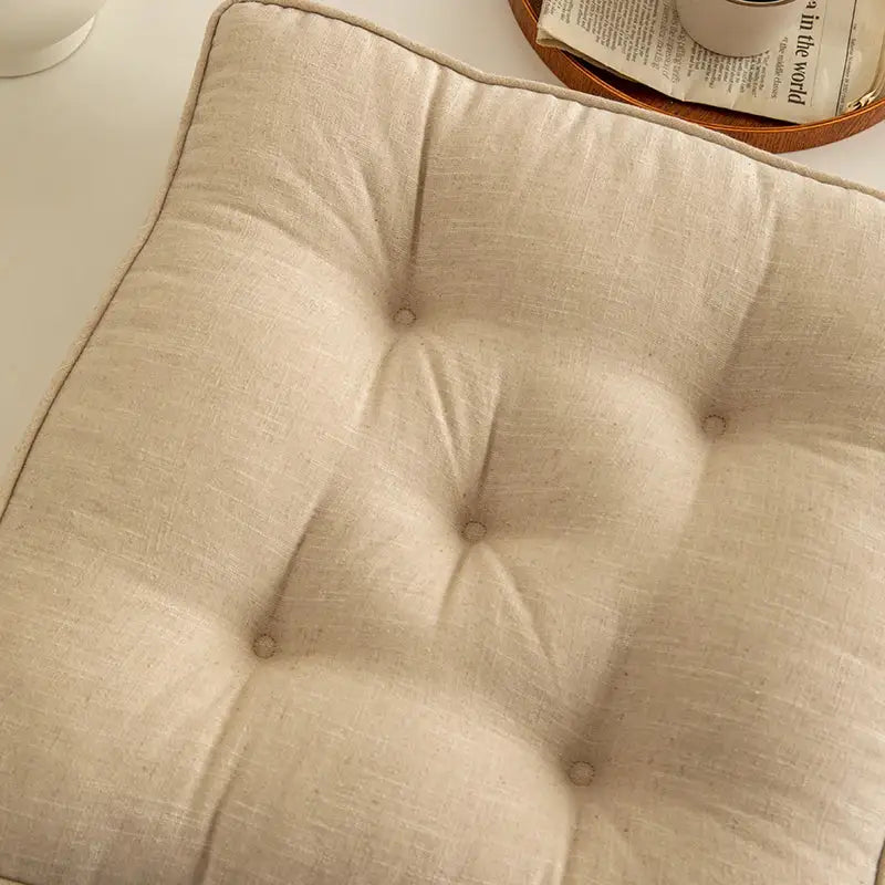 Tufted button cushion in terracotta cream and olive for living room