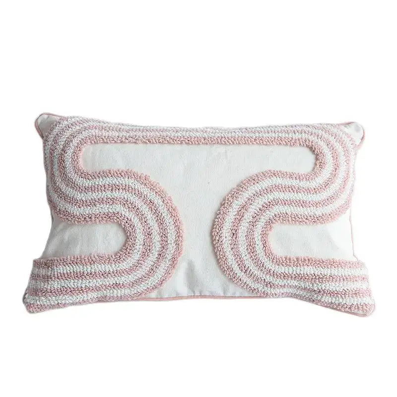 Tufted white & blush pink cotton loop cushion cover living room