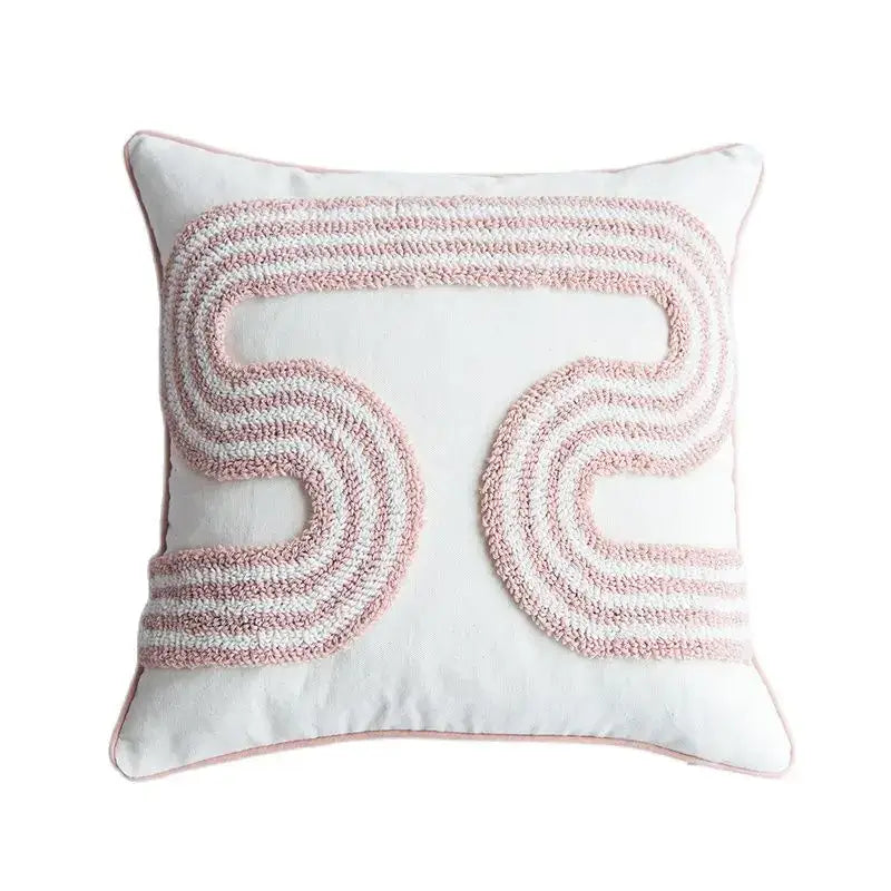 Tufted white & blush pink cotton loop cushion cover living room