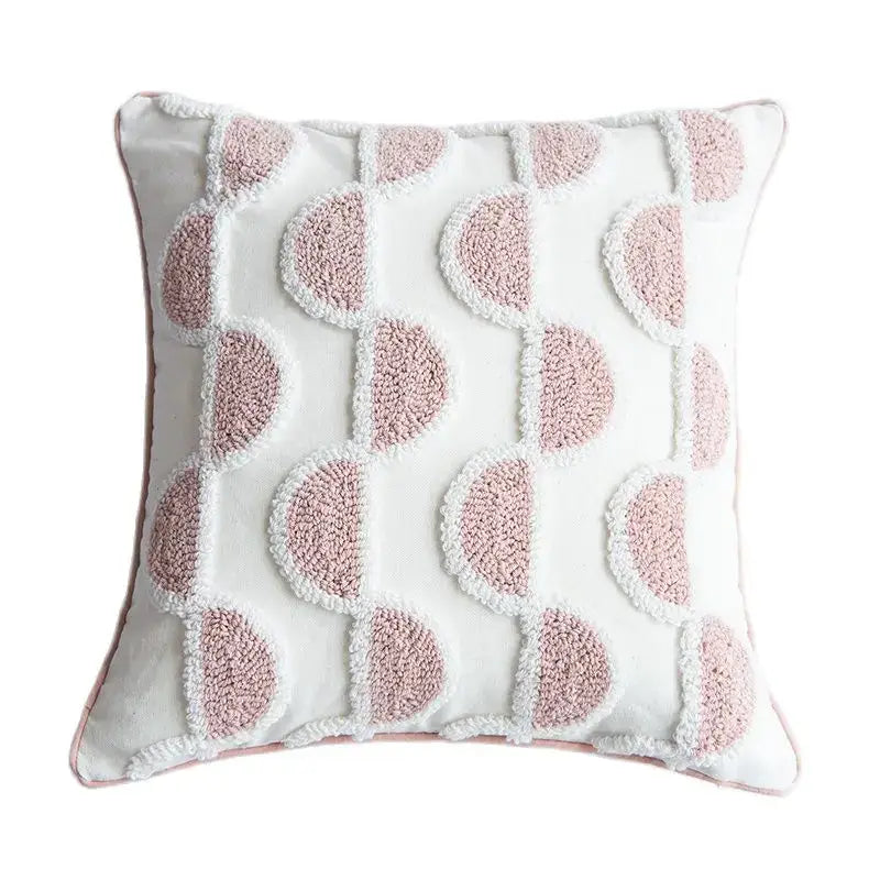 Tufted white & blush pink cotton loop cushion cover living room