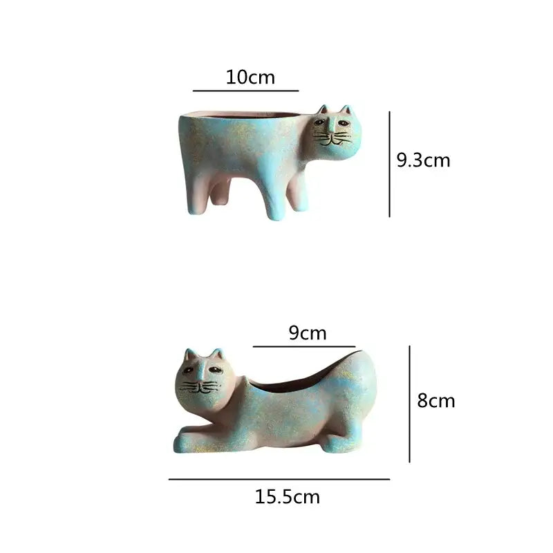 Turquoise ceramic cat succulent plant pot living room decor