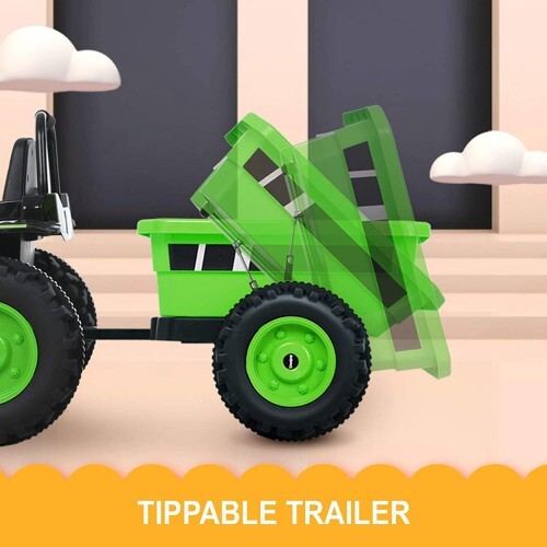 6V Kids Ride-On Tractor with Remote Control, Music, Horn, and Wagon Trailer
