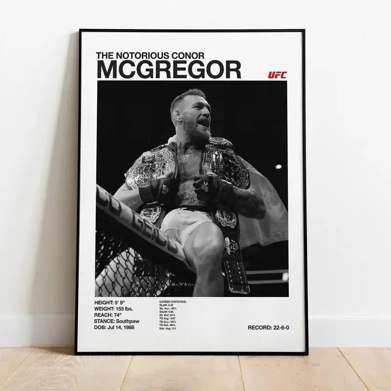 Set of 9 black and white ufc canvas print gym wall decor