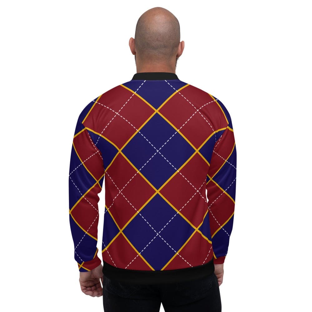 Bomber Jacket for Men - Red and Blue Argyle Pattern