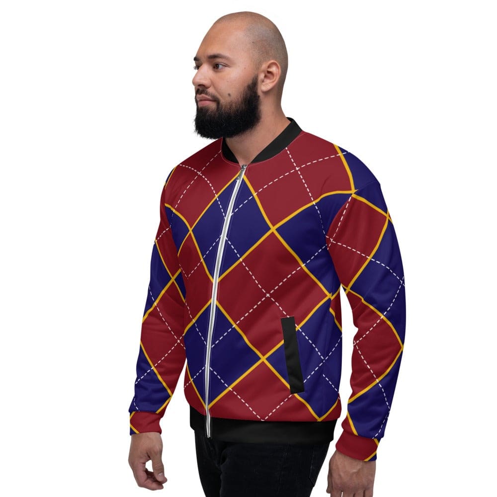 Bomber Jacket for Men - Red and Blue Argyle Pattern