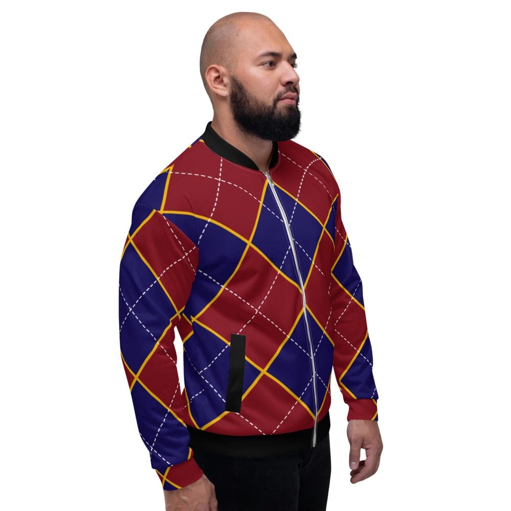 Bomber Jacket for Men - Red and Blue Argyle Pattern