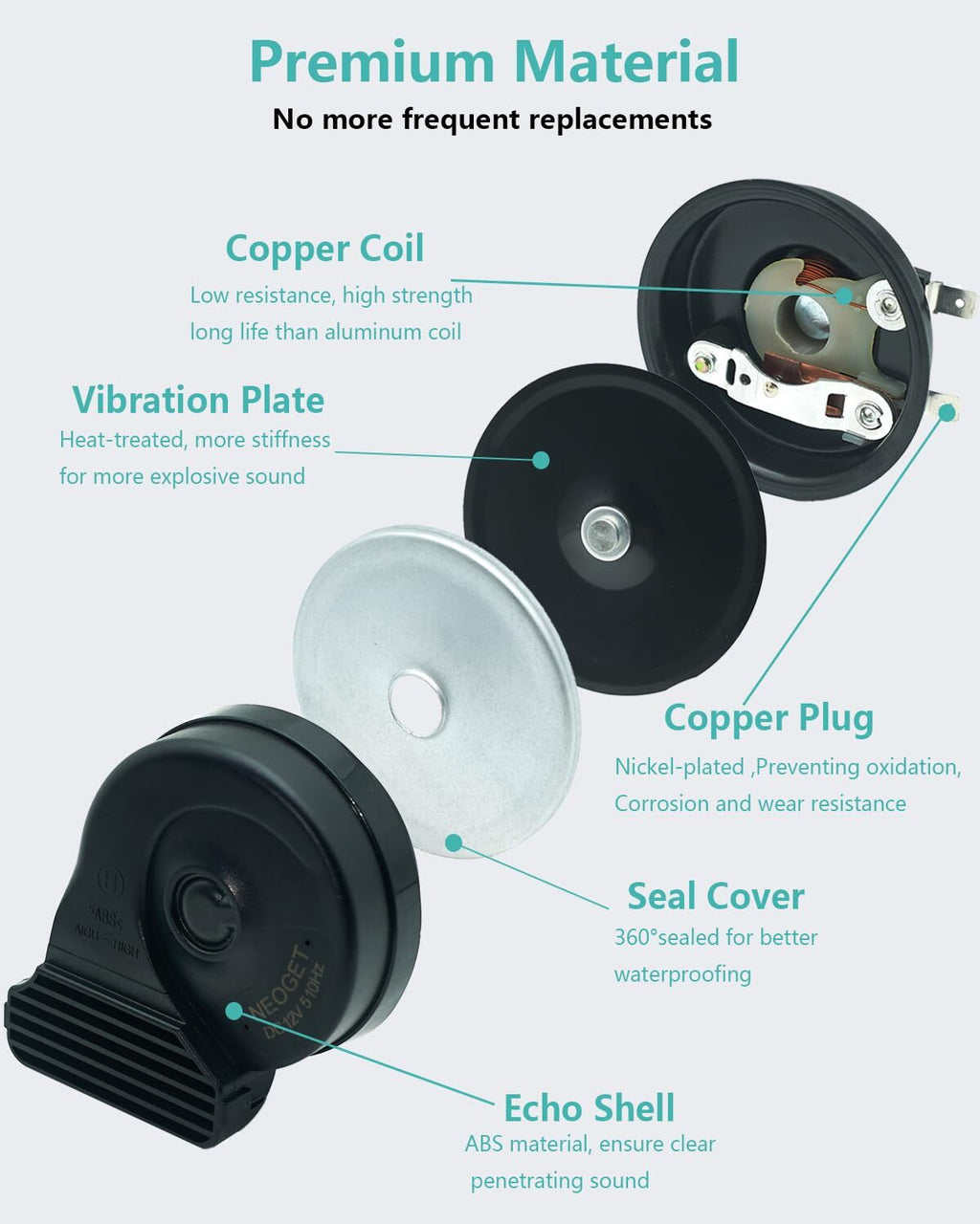 Universal 12V Compact Car Horn Kit with Loud Double Pitch and Deep Bass Sound