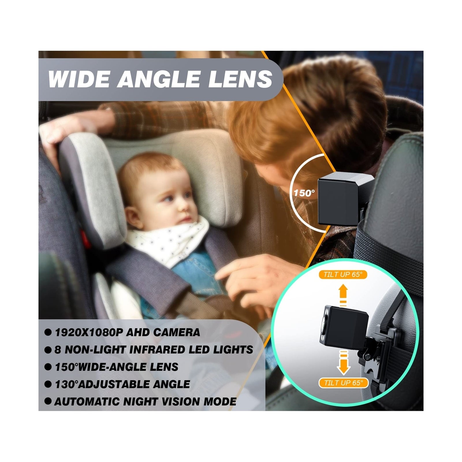 Upgraded AHD 1080P Baby Car Camera with 4.3'' Display for Rear-Facing Seats