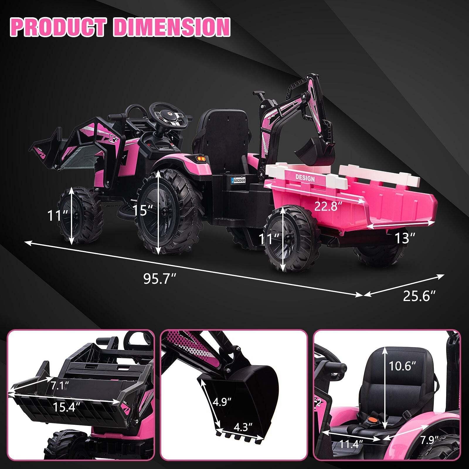 24V 3-in-1 Battery-Powered Electric Kids Ride-On Tractor with Trailer