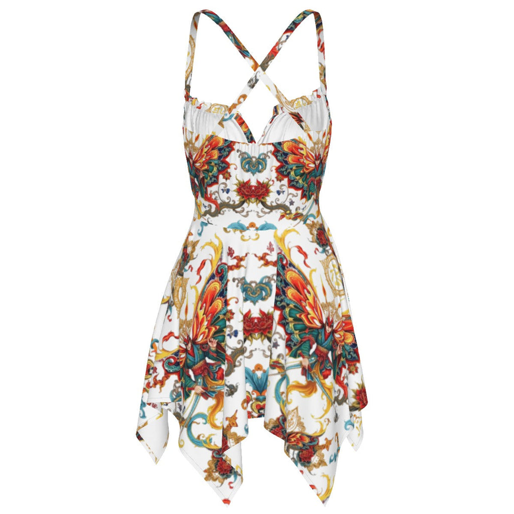 Munsieur Luxury All-Over Print Dress with Handkerchief Hem