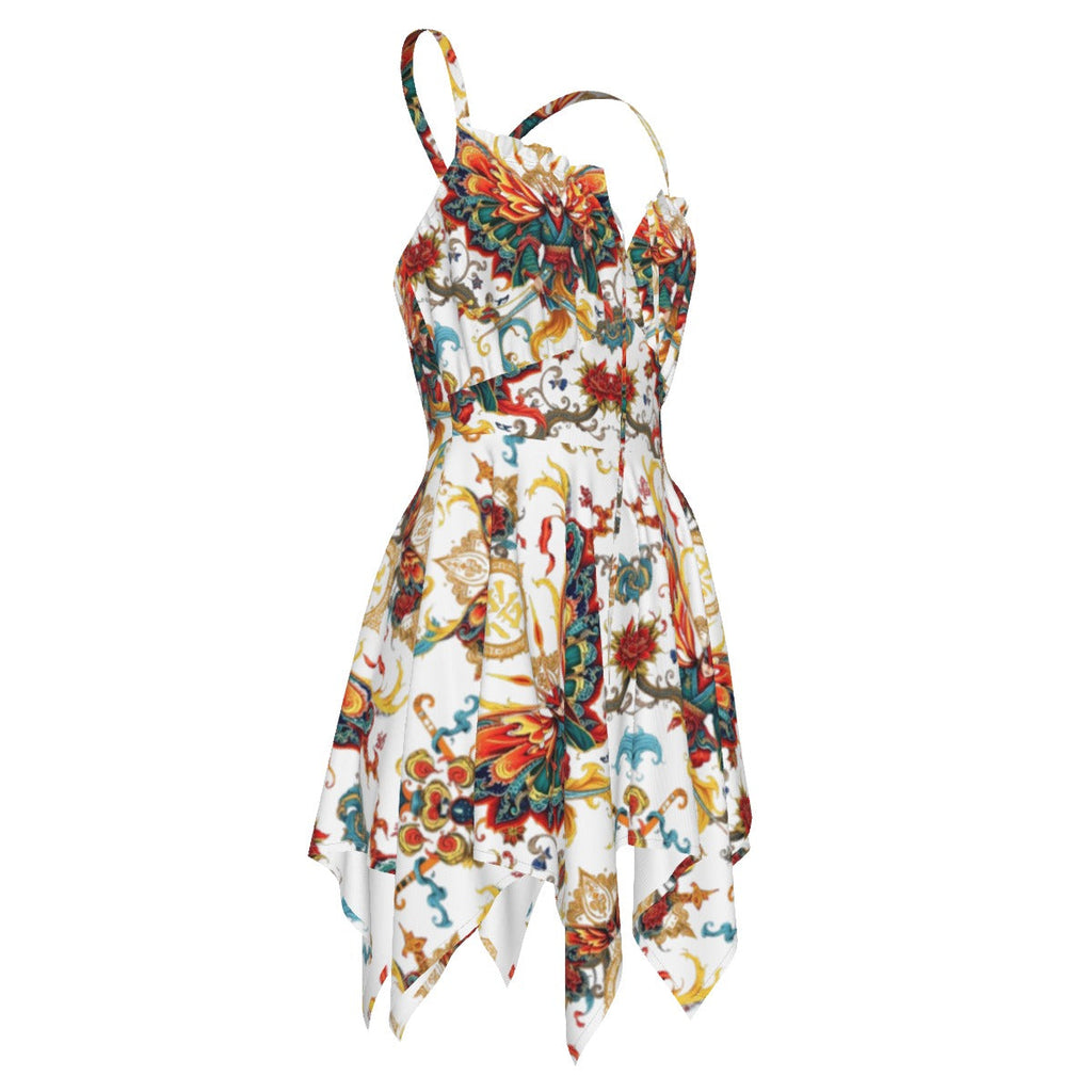 Munsieur Luxury All-Over Print Dress with Handkerchief Hem