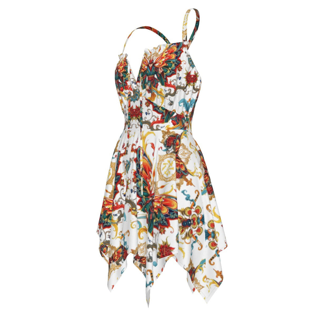 Munsieur Luxury All-Over Print Dress with Handkerchief Hem