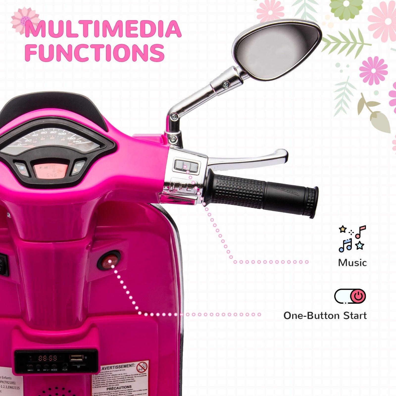 Licensed Pink Electric Kids Motorcycle with Music and FM Radio